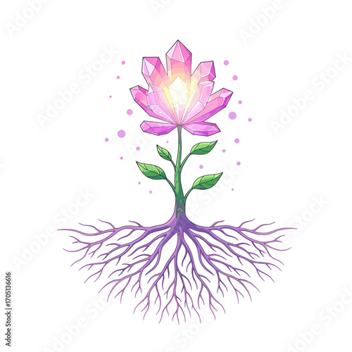 Ethereal Crystal Flower Vector Illustration: Cultivating Spiritual Growth and Inner Foundation for Wellness Brands