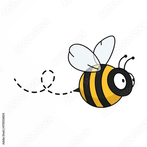 Cartoon Bee Illustration with Dotted Flight Path.
