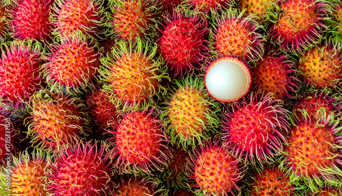 Fresh, ripe, red rambutans were rich in vitamins and good for your health