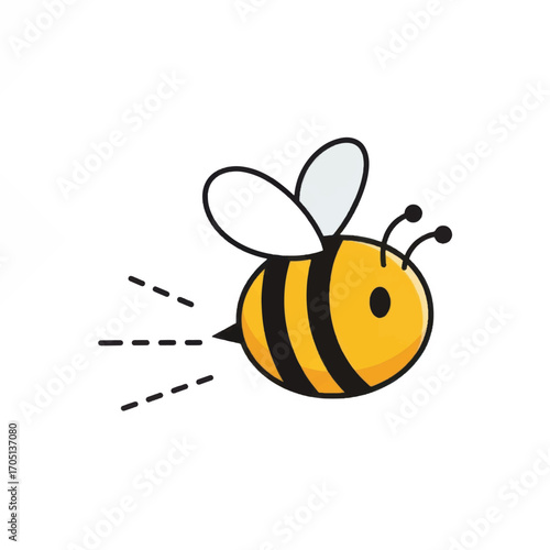 Cute cartoon bee flying with dashed lines indicating movement.