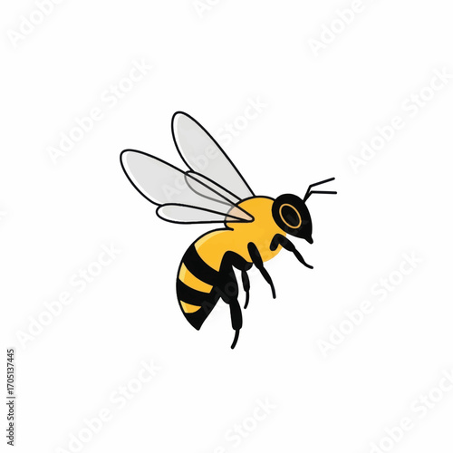 Detailed illustration of a flying bee with wings and body details.