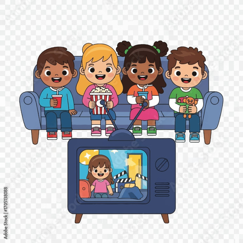 children filming video podcast in living room