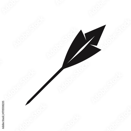 Single black dart with pointed end design on transparent background silhouette
