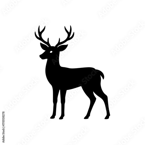 Silhouette of a standing deer with antlers on transparent background