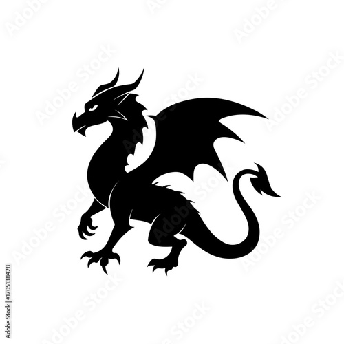 Wallpaper Mural Silhouette of a winged mythical dragon beast on transparent background Torontodigital.ca