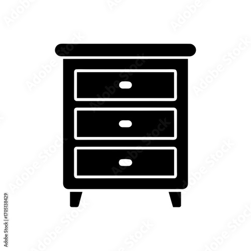 Illustration of a three drawer nightstand on transparent background silhouette