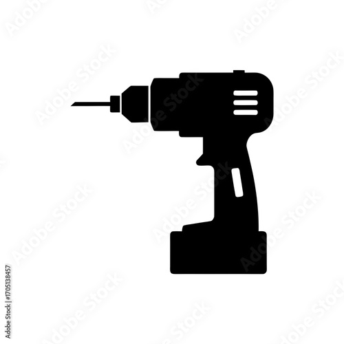 Illustration of a cordless power drill tool on transparent background silhouette