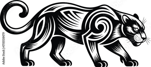 Black panther tribal tattoo style illustration animal