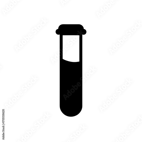 Black test tube with liquid and stopper on transparent background silhouette