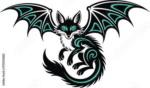 Black fox creature with teal tribal wings and accents