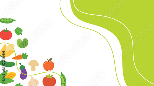 Fresh vegetables border frame green background healthy organic food