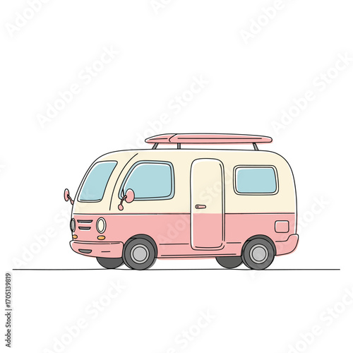 Charming Retro Camper Van Vector Illustration: Ideal for Summer Road Trip Dreams & Coastal Lifestyle Branding