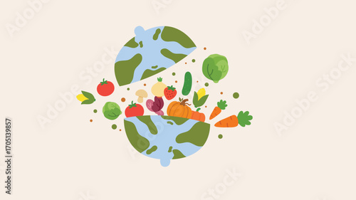 Earth with vegetables eco illustration healthy planet green farming