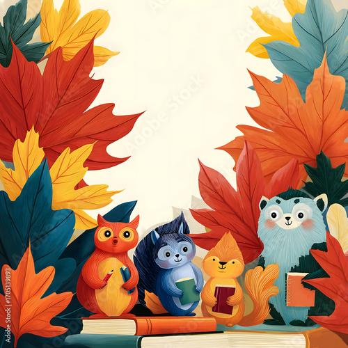 Whimsical First Day of School Cartoon Memory Book Cover