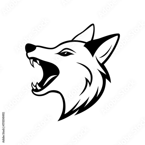Illustration of a howling wolf head design on transparent background silhouette