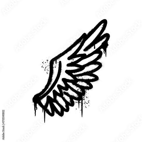 Illustration of bird and angel symbol wings with black graffiti art on white background