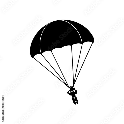 Person parachuting in black and white style on transparent background silhouette