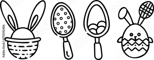 Easter bunny basket decorated eggs and chick vector