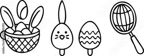 Easter basket with eggs and bunny face with magnifying glass vector