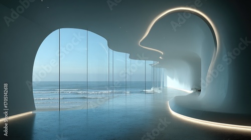 Futuristic Interior with Ocean View