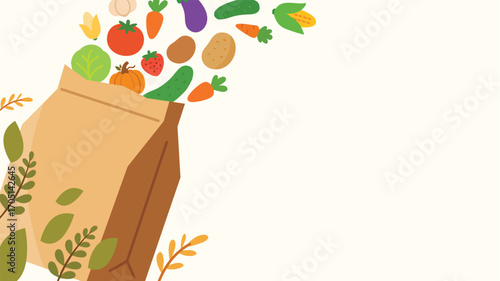 Grocery bag full of vegetables fruits flying healthy fresh food