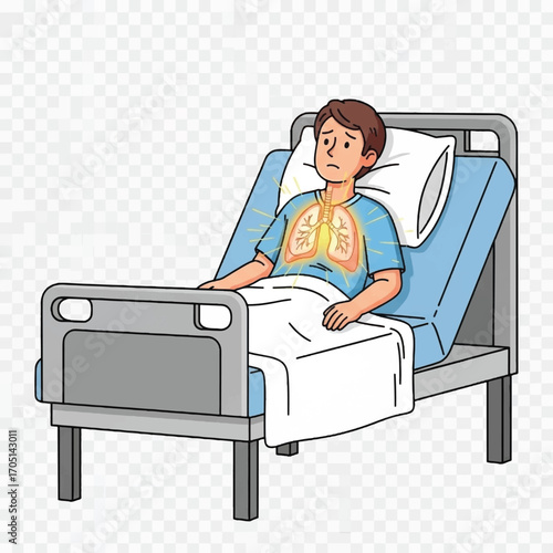 Child Patient Resting in Hospital Bed with Lung Illustration