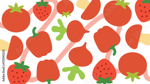 Seamless background pattern with strawberries tomatoes peppers vegetables design