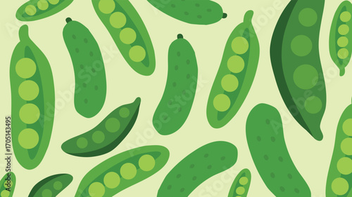 Green peas seamless pattern background with fresh vegetables design