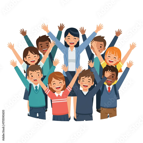 cheerful diverse children celebrating together