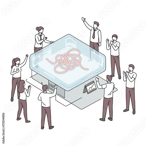 Collaborative Team Unraveling Complex Data Problems: A Business Strategy Vector Illustration