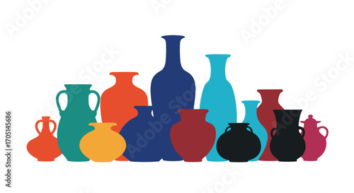 A vibrant collection of assorted ceramic vases displayed against a white background.