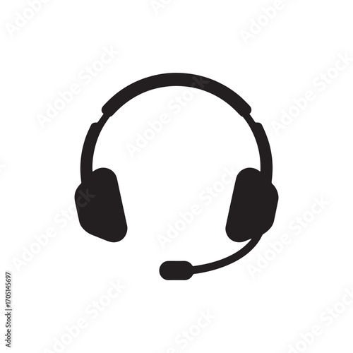 Sleek Black Headset Icon for Communication Applications and Customer Service Representation in Minimalist Vector Graphic Design