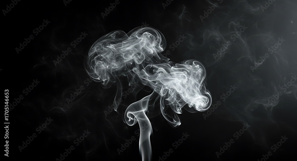 Fototapeta premium cinematic white smoke effect on a black background, centered composition, soft swirling shapes, dramatic and atmospheric 