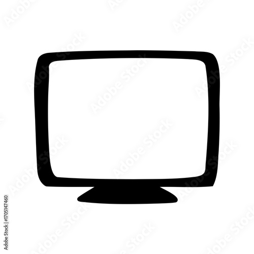 Simple black and white illustration of an old computer screen vector graphic