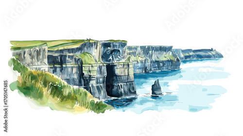 Cliffs of Moher. Cliffs of Moher watercolor vector illustration