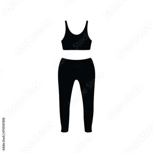A black silhouette of activewear consisting of a sports bra and leggings