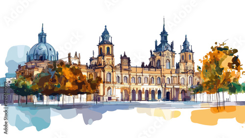 Dresden Zwinger. Dresden Zwinger watercolor vector illustration