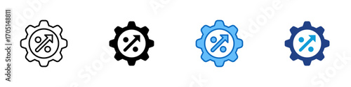 Growth Setting Multiple Style Icon Design Vector - Gear with percentage and arrow, symbolizing growth, performance optimization, and business strategy
