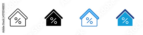 Mortgage Rate Multiple Style Icon Design Vector - House with percentage sign, representing mortgage rate, housing loan, or real estate interest