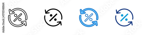 Interest Cycle Multiple Style Icon Design Vector - Circular arrows with percentage symbol, representing recurring interest, refinance, or loan cycle