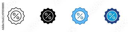 Price Badge Multiple Style Icon Design Vector - Star badge with percentage, representing price badge, special deal, or best offer