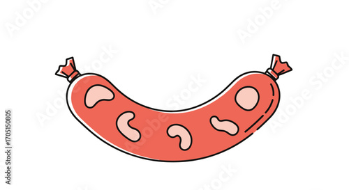 A classic curved sausage filled with small white pieces and tied at both ends, ready for cooking.