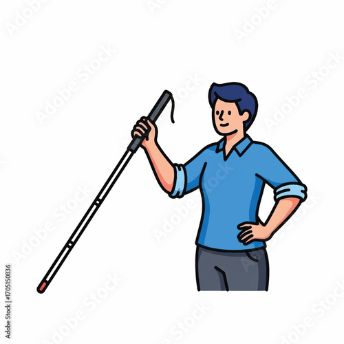 Cartoon Woman Holding Cane with Confident Posture