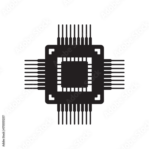 Detailed Silhouette Illustration of a Microchip with Multiple Pins Depicting Technology and Electronics Integration