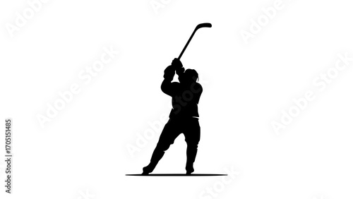 Hockey player shooting puck with transparent background