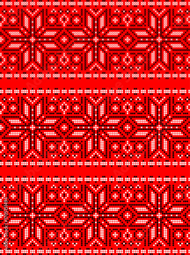 Vector illustration of Ukrainian ornament in ethnic and floral style, identity, vyshyvanka, embroidery for print clothes, websites, banners, backgrounds, traditional folk, vector seamless border