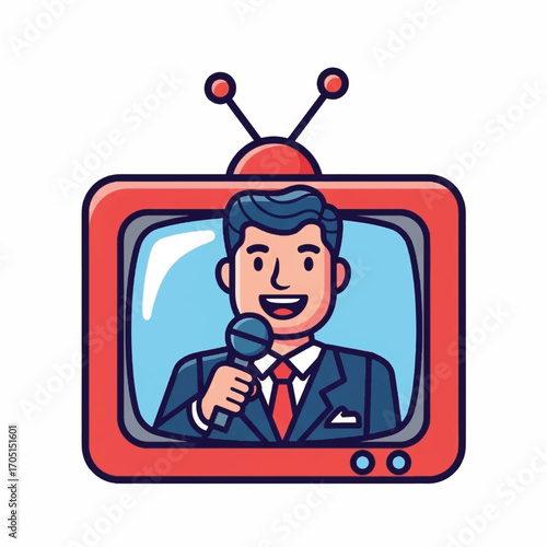 Cartoon News Reporter Broadcasting Live on TV