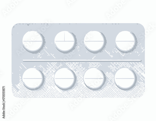 White Pill Blister Pack Isolated on Transparent Background - Backgroundless Design for Medical and Healthcare Themes