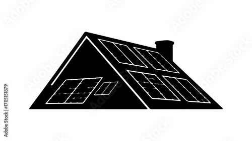 House with solar panels with transparent background