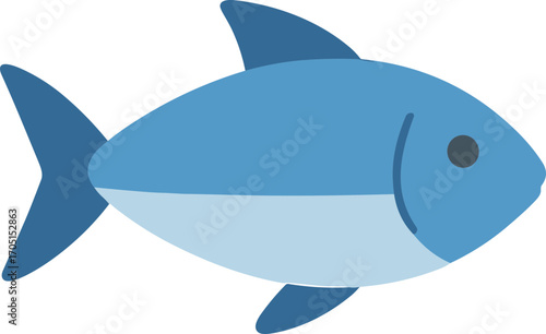 Simple Flat Style Blue Fish Marine Animal Cartoon Illustration